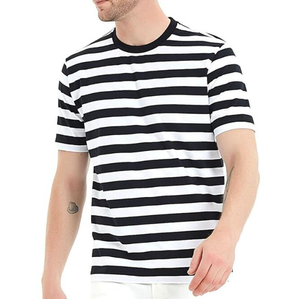 T-shirt en coton à manches courtes rayé bleu et blanc pour homme, col rond, coupe classique, jersey décontracté - Product Image 2