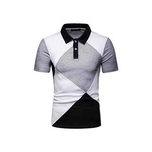 <b>Men's</b> Geometric Color Blocked Short Sleeve Polo Shirt Slim Fit Casual Knitted Top - Product Image 1