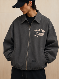 <b>Men's</b> Loose Streetwear Bomber <b>Jacket</b> Windproof 100% Cotton Hooded Regular Sleeve Spring Style Only for Fearless - Product Image 4