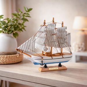 Maquette de bateau à voile en bois pour la décoration de la maison |   Modèle de bateau vintage décoratif pour table de salon, bureau ou salle d'étude - Product Image 2