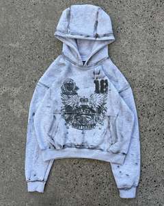 Wholesale <b>Vintage</b> Acid Wash Distressed Pullover Hoodie Drop Shoulder Heat Transfer Print Men's Streetwear <b>Sweatshirt</b> - Product Image 4
