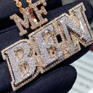 Pendentif Lettre Personnalisé en Moissanite, Breloques Nom Bling-Bling Plaqué Or, Bijoux Hip Hop, Collier Pendentif Nom Personnalisé - Product Image 2