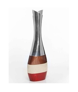 Juego de 3 jarrones de mesa de metal de diseño moderno, hechos a mano, decorativos, con acabado en rojo, marrón y plateado, para diseño de interiores del hogar. - Product Image 5