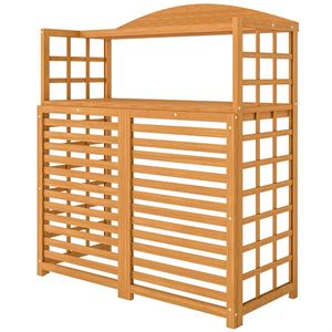 Mesa de almacenamiento con pantalla de privacidad para aire acondicionado, de madera marrón claro, con maceta incorporada - Product Image 5