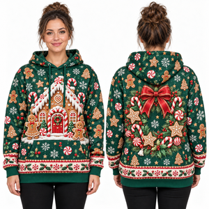 Women's <b>Christmas</b> Snowman Solid Fleece Streetwear Hooded <b>Sweatshirt</b> Green Full Sleeve Knitted Winter Pullover with Pockets - Product Image 4