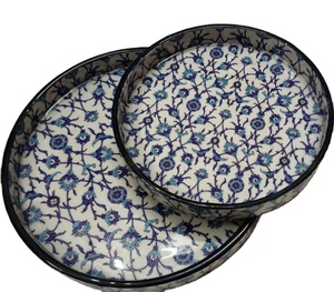 Customizable 2-Piece <b>Set</b> of Enamel Pattern Look Wood <b>Serving</b> Trays for Home Hotel Restaurant Use <b>Serving</b> by Perfec - Product Image 1