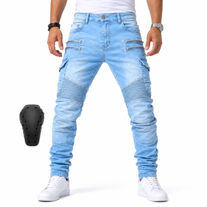 Jeans Cargo de Mezclilla Elástica Estilo Motero para Hombre, Corte Ajustado, Multibolsillos, Inspirados en la Moda Motociclista, Pantalones Casuales de Estilo Urbano - Product Image 1