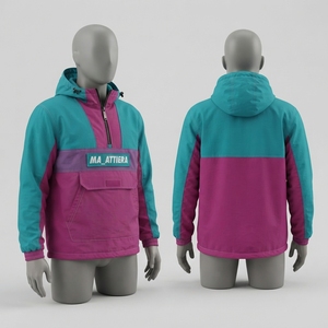 <b>Men</b> Color Block Hooded <b>Jacket</b> Quarter Zip Outdoor Windbreaker Pullover <b>Utility</b> <b>Jacket</b> Kangaroo Pocket - Product Image 4