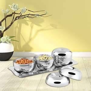 Stainless Steel Hammered Canister with Tray <b>Beverage</b> <b>Serving</b> <b>Set</b> - Product Image 1