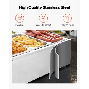 Scaldavivande Elettrico Commerciale 1500W in Acciaio Inox con 6 Vasche, Riscaldamento Rapido, Buffet da Banco, Bain Marie Manuale con Coperchio Riscaldante a Vapore - Product Image 4