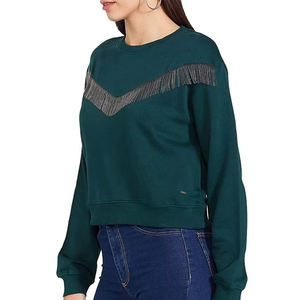 เสื้อสเวตเตอร์คอกลมสีเขียวสำหรับผู้หญิง แขนยาว ผ้าฝ้ายถัก ตกแต่งด้วยเลื่อม สวมใส่สบายๆ ในฤดูใบไม้ร่วง - Product Image 2