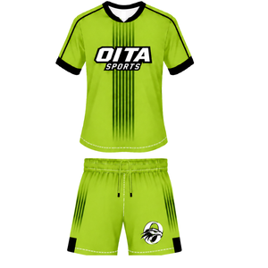 ชุดรักบี้สีเขียวมะนาว-ดำ เสื้อเจอร์ซีย์คอกลมแขนสั้นพร้อมกางเกงขาสั้นเข้าชุด ระบายอากาศได้ดี เหมาะสำหรับการฝึกซ้อมและการเล่นกีฬา - Product Image 1