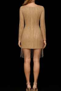 ชุดมินิเดรสประดับลูกปัดทองหรูหราสำหรับงานเลี้ยงตอนเย็นและงานค็อกเทล ขายส่งชุดมินิเดรสประดับลูกปัดทอง - Product Image 2