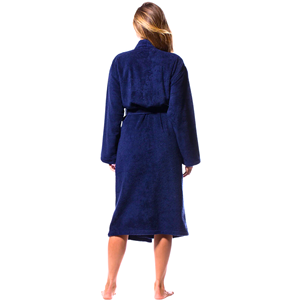 Peignoir de bain luxueux 100% coton éponge à col châle pour femme, doux, séchage rapide, bleu marine - Product Image 2