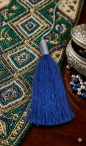 Bohemian Cotton Tote Bag With <b>Blue</b> Floral Embroidery And Tassel Decor - Product Image 6