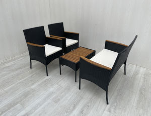 4P00077 Ensemble de salon de jardin en rotin moderne et confortable, table basse et chaises, en osier noir et bois d'acacia, directement de l'usine au Vietnam - Product Image 3