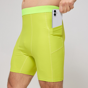 Pantalones Cortos de Compresión Deportivos para Hombre, Cintura Media, Elásticos, de Secado Rápido, con Bolsillos, de Spandex y Poliéster, Color Sólido - Product Image 2