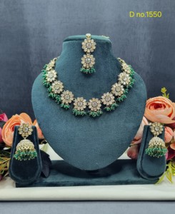 Flower Designer Link Necklace <b>Set</b> With Earrings & Tika Crystal Beaded Droplets Fashion <b>Jewellery</b> <b>Set</b> Festive Wear <b>Jewellery</b> <b>Sets</b> - Product Image 4