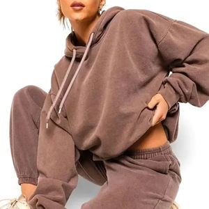 Conjunto de Sudadera con Capucha y Pantalones Extra Grandes Color Marrón, Tela French Terry, Unisex, Estilo Casual para Otoño, Corte Regular - Product Image 3