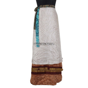 Jupe longue indienne à enrouler, 2 couches, réversible, en soie magique, style sari, sarong, paréo, fabuleuse - Product Image 1