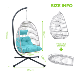 Blue <b>Indoor</b>/Outdoor Egg Hanging Chair Stand Patio Wicker Swing Chair <b>Hammock</b> Chair for Comfortable Swinging Durable Stylish - Product Image 3
