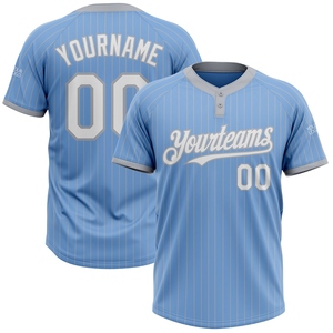เสื้อซอฟต์บอลแบบยูนิเซ็กซ์สีฟ้าเทาลายทางสีขาวติดกระดุมสองเม็ด ขายส่งโดยตรงจากโรงงาน ยอดขายดีที่สุด สามารถสั่งทำได้ - Product Image 1
