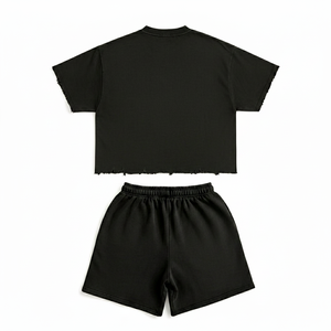 Ensemble T-shirt et short imprimé Adventure noir unisexe, tenue décontractée d'été 100% coton respirant, coupe ample, col rond, manches courtes - Product Image 2