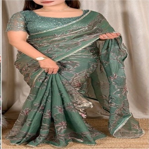 Blouse de sari pour femme en satin pur NC de haute qualité, richement ornée de perles et de sequins, thème fantaisie. - Product Image 1