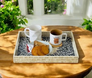 Plateau de service artisanal indien de luxe en nacre, écologique et durable, pour la nourriture, la maison et la cuisine, plateau décoratif - Product Image 4
