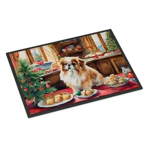 Pekingese พรมเช็ดเท้ากันลื่นลายคุกกี้คริสมาสต์, พรมเช็ดเท้ากันลื่น24H x 36W พรมทางเข้าประตูต่ำแบบซักได้ - Product Image 1