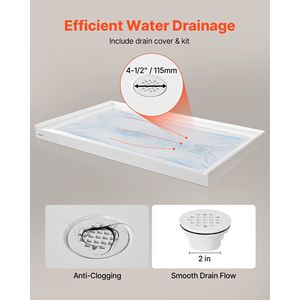 Piatto Doccia Rettangolare in Acrilico PVC Bianco 152x91 cm con Soglia Singola e Base Antiscivolo - Product Image 3