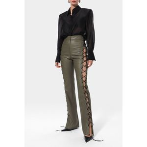 <b>Black</b> <b>Lace</b> Genuine Leather Pants High Waist Skinny Gothic Formal Fit Full Length Eco-Friendly Winter Clubwear - Product Image 4