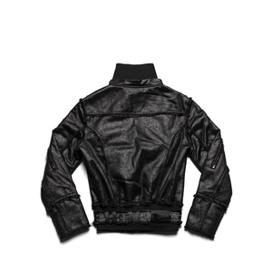 Chaqueta de aviador negra de piel auténtica para mujer, estilo Y2K, con cuello de piel y cremallera, tipo bomber, al por mayor, abrigo bomber de cuero negro, ropa urbana - Product Image 5