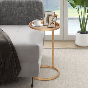 Portable Metal <b>Round</b> End <b>Table</b> with Lift Top 12"D X 23.5"H Glass and Marble Top for Living Room or Home <b>Bar</b> - Product Image 4