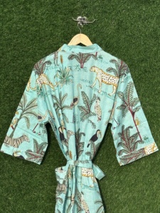 Bata Kimono de Algodón con Estampado de Selva, Manga Larga, Cuello en V, para Mujer, Tallas Grandes, Estilo Maxi Vestido, para Playa o Resort - Product Image 4