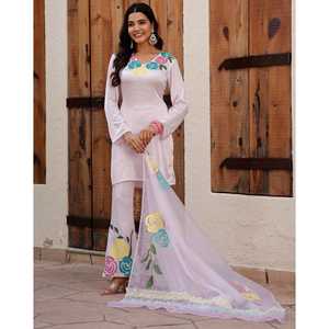 Conjunto de Traje de Chifón Pintado a Mano, Elegante y Transpirable, Talla XS para Mujer, Color Rosa, Marca Kashish - Product Image 4