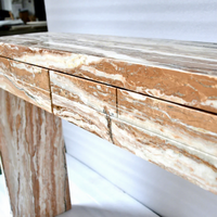 Table console en marbre travertin naturel avec tiroir, table d'entrée moderne de luxe pour villa, hôtel, salon