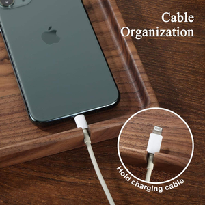 Home Bedside Table Desk Organizer Jewelry <b>Tray</b> Walnut Wooden Valet <b>Tray</b> <b>Catch</b> <b>All</b> <b>Tray</b> with Cable Slot for Men Dad - Product Image 4