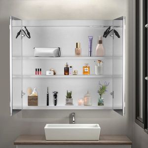 Specchio da Bagno OZON 28x32 Pollici, 1 Porta, 2 Ripiani, LED Antiappannamento con Illuminazione a 3 Colori e Regolazione della Luminosità Power Memory & 2 Plugs" - Product Image 3