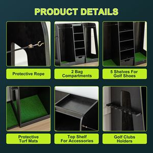 Di alta qualità 55.5 ''x 16'' x 37 ''in legno borsa da Golf organizzatore portaoggetti con 2 cassetti facile montaggio porta Club di colore nero - Product Image 3