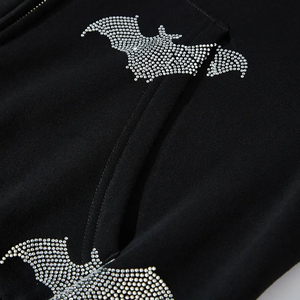 Sweat-shirt à capuche zippé noir pour homme avec imprimé chauve-souris, coupe oversize, en coton tricoté, style décontracté, idéal pour l'automne - Product Image 3