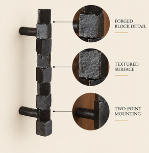 Forged Block <b>Door</b> Pull Matte <b>Black</b> Finish Long Cabinet <b>Handle</b> Textured Surface Statement Furniture Hardware - Product Image 2