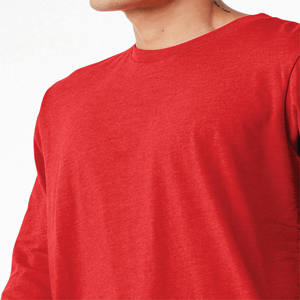 T-shirt à manches longues rouge pour homme, mélange de coton, col rond, décontracté, basique - Product Image 2