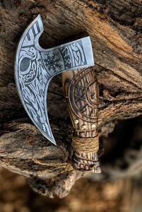 Hacha Tomahawk de Acero Forjado a Mano con Mango de Madera y Hoja Tallada, Hacha de Supervivencia para Exteriores - Product Image 3