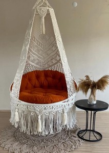Ecru Cotton <b>Macrame</b> Swing, Hanging Chair, Hängesessel, Swing Chair, <b>Macrame</b> Rocking Swing Chair, hanging chair indoor - Product Image 2