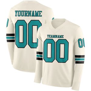 Maillot de football américain personnalisé à manches longues, respirant, col en V, tissu haute performance en spandex/polyester 220g, personnalisable - Product Image 5