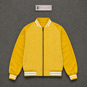 STYLISH YELLOW FLEECE VARSITY <b>JACKET</b> FOR <b>MEN</b> With Zipper Closure And <b>White</b> Trim Regular Fit Winter Casual Outerwear WARM WINTER - Product Image 5