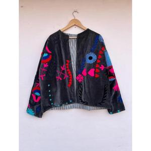 เสื้อแจ็กเก็ตกำมะหยี่ suzani ปักลายดอกไม้สไตล์โบฮีเมียนใส่สบายผ้าฝ้ายถักให้เป็นของขวัญในฤดูหนาวของเธอ - Product Image 1