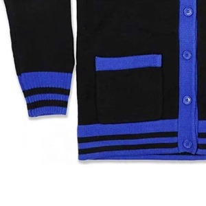 Black Blue Winter Vintage University Wear <b>Cardigan</b> <b>Sweater</b> Custom Logo Patch Solid Design Breathable Wool/Acrylic V-neck Thick - Product Image 5