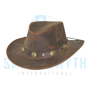 Vintage Distressed Leather Cowboy <b>Hat</b> Western Riding <b>Hat</b> with Decorative Concho <b>Band</b> for Ranch Outdoor Equestrian Wear - Product Image 5